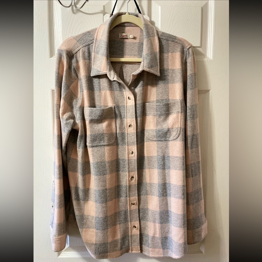 Faherty Legend Sweater Shirt Pink Gray Super Soft Stretch L - NWOT